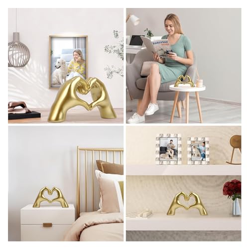 Gold Heart Finger Statue: Modern Art Sculpture Decor