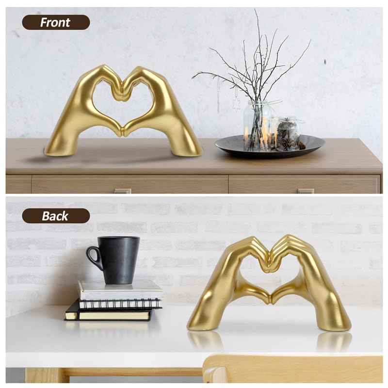 Gold Heart Finger Statue: Modern Art Sculpture Decor