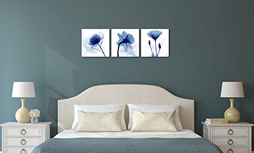 Blue Abstract Flowers 3 Panel Canvas Wall Art