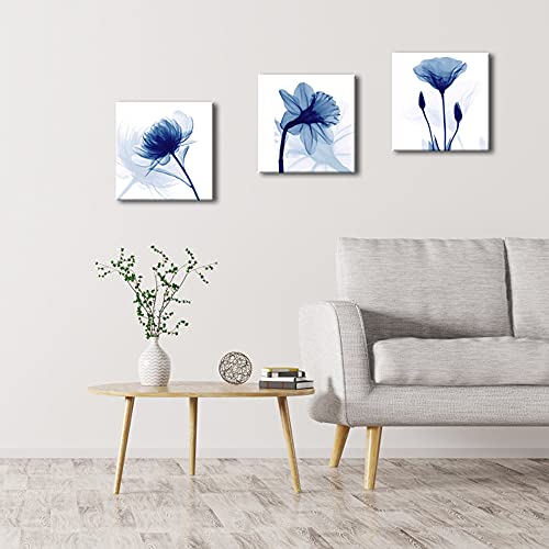 Blue Abstract Flowers 3 Panel Canvas Wall Art