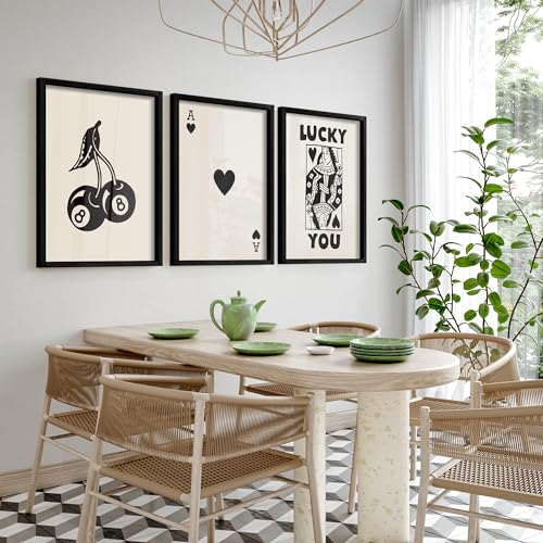 Set of 3 Luck Themed Framed Poker Wall Art