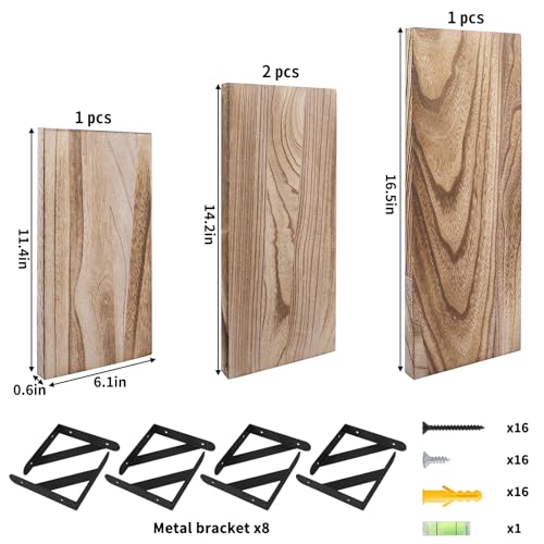 Rustic Wood Floating Shelves for Home Decor, 4 Sets
