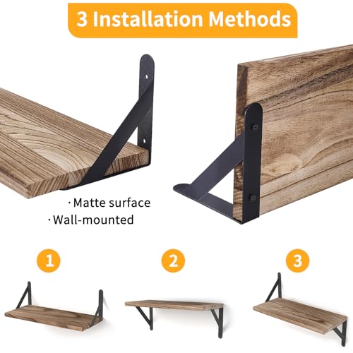 Rustic Wood Floating Shelves for Home Decor, 4 Sets