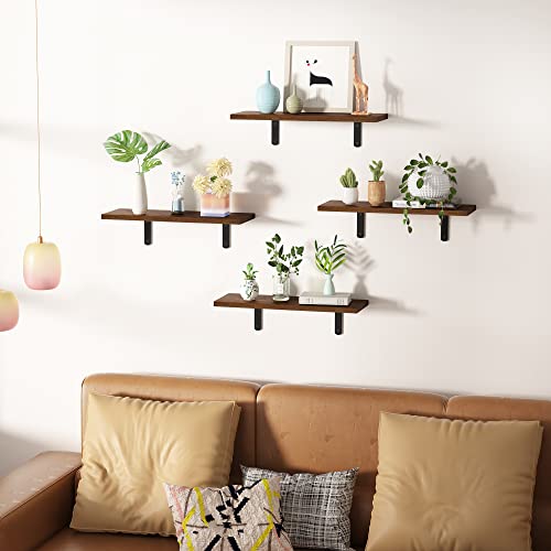 Set of 5 Dark Brown Floating Wall Shelves