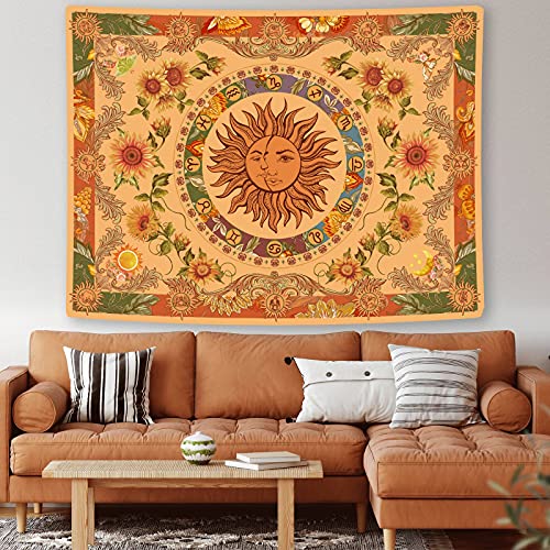 Yellow Sun and Moon Tapestry with Boho Aesthetic