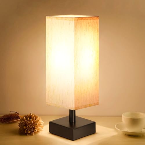 Minimalist Table Lamp for Bedroom - Square Fabric Shade