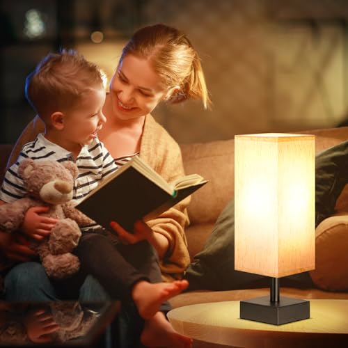 Minimalist Table Lamp for Bedroom - Square Fabric Shade
