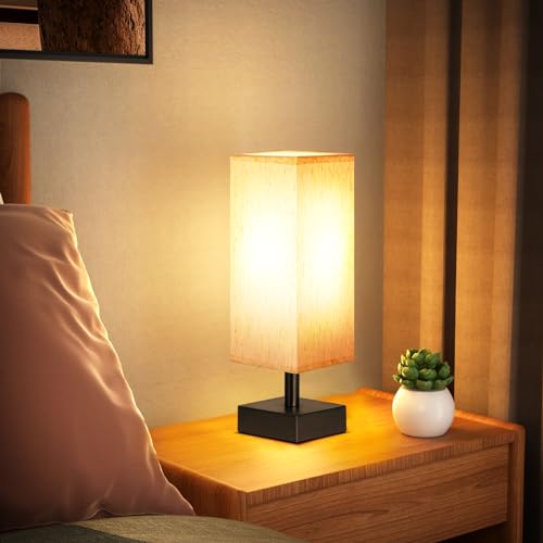 Minimalist Table Lamp for Bedroom - Square Fabric Shade