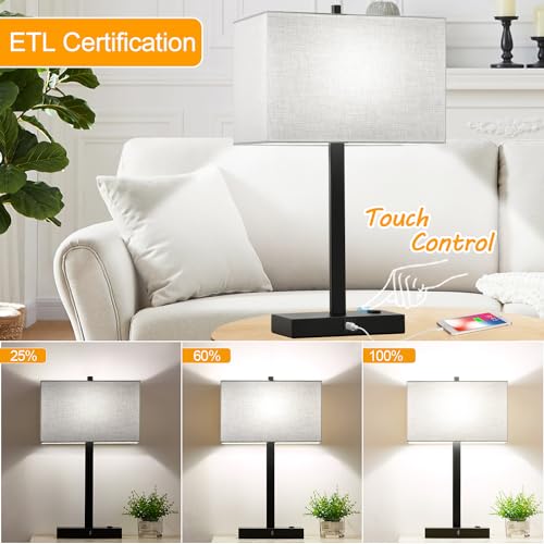 21" Set of 2 Touch Control Table Lamps with USB & AC Outlets