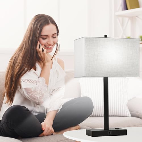 21" Set of 2 Touch Control Table Lamps with USB & AC Outlets