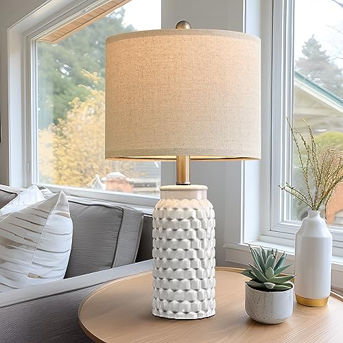 Set of 2 White Modern Ceramic Bedside Lamps