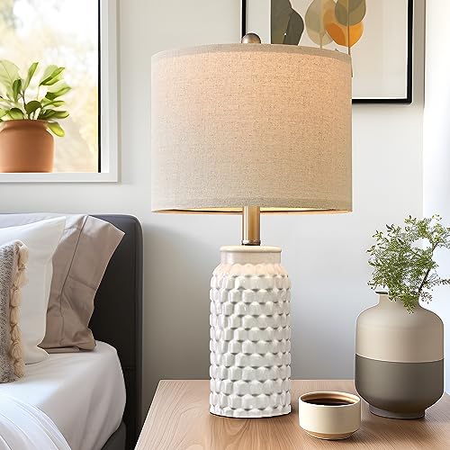 Set of 2 White Modern Ceramic Bedside Lamps