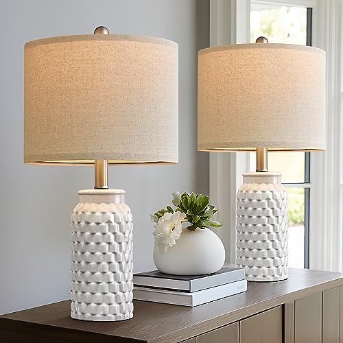 Set of 2 White Modern Ceramic Bedside Lamps
