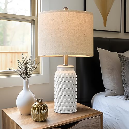 Set of 2 White Modern Ceramic Bedside Lamps