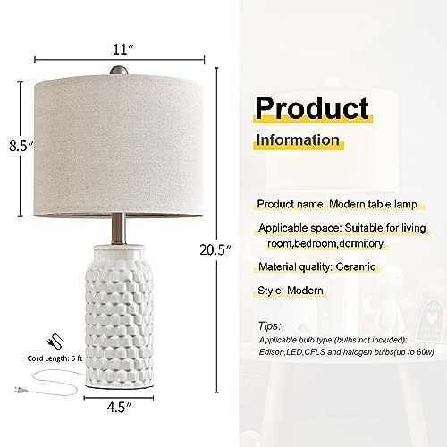 Set of 2 White Modern Ceramic Bedside Lamps