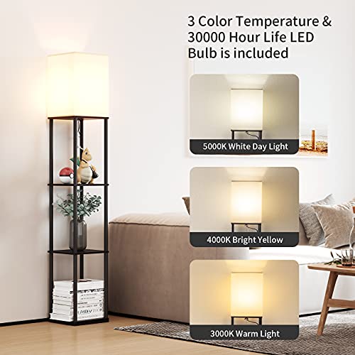 SUNMORY Modern Floor Lamp with Shelves, Multi-Color Bulb