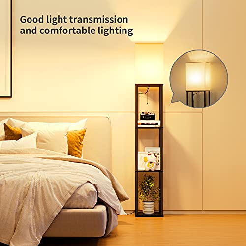 SUNMORY Modern Floor Lamp with Shelves, Multi-Color Bulb