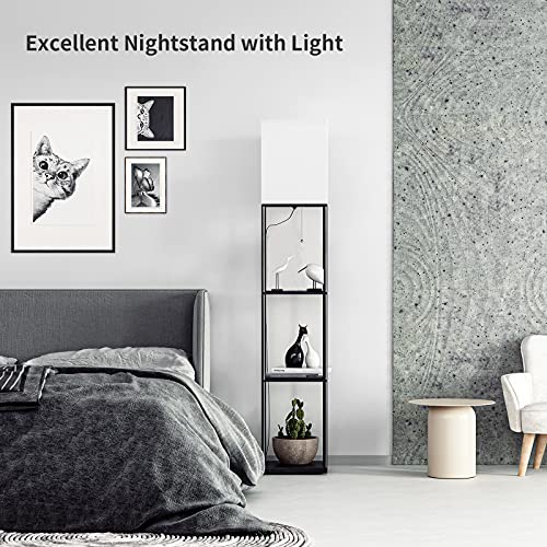 SUNMORY Modern Floor Lamp with Shelves, Multi-Color Bulb
