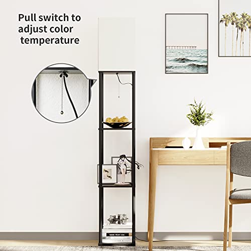 SUNMORY Modern Floor Lamp with Shelves, Multi-Color Bulb