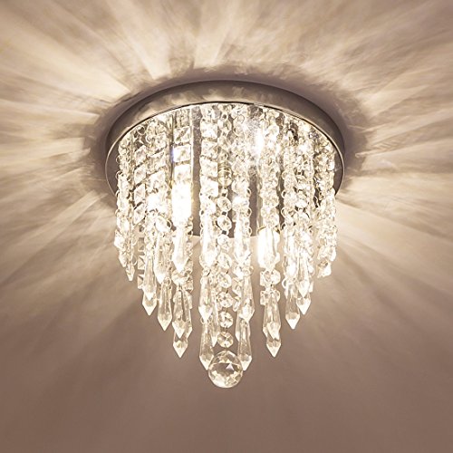 Modern Mini Crystal Chandelier: 2 Lights, Flush Mount