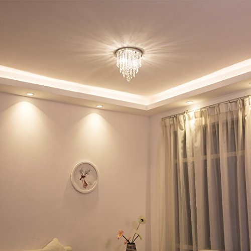 Modern Mini Crystal Chandelier: 2 Lights, Flush Mount