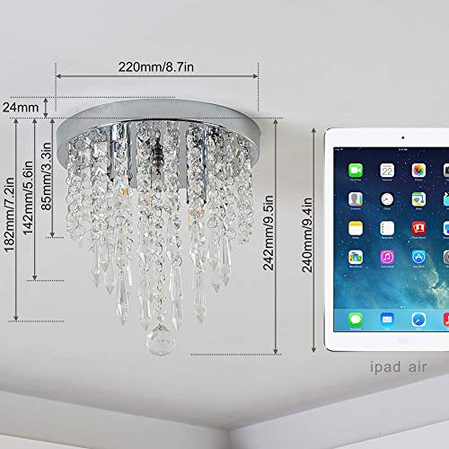 Modern Mini Crystal Chandelier: 2 Lights, Flush Mount