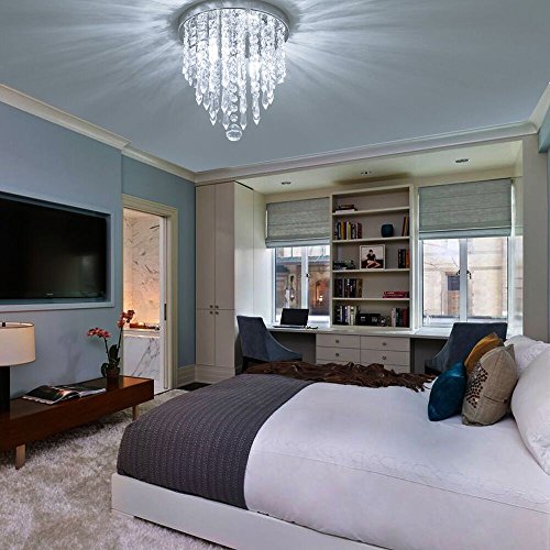 Modern Mini Crystal Chandelier: 2 Lights, Flush Mount