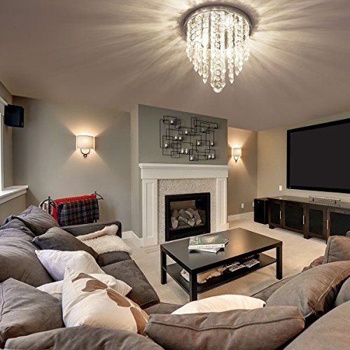 Modern Mini Crystal Chandelier: 2 Lights, Flush Mount