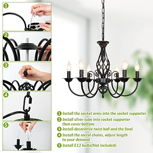 Farmhouse Candle Chandelier, Rustic Pendant Ceiling Light, Vintage