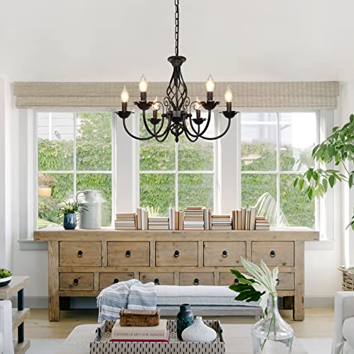 Farmhouse Candle Chandelier, Rustic Pendant Ceiling Light, Vintage