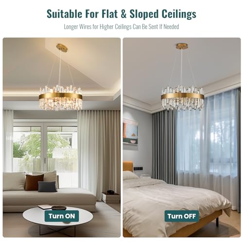 Modern 12-Light Crystal Chandelier, Brass Gold Finish, D19.7