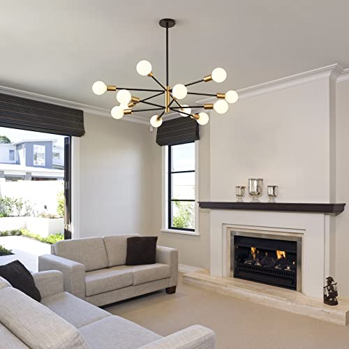 Gold and Black 12-Light Sputnik Chandelier - Modern Farmhouse