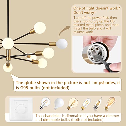 Gold and Black 12-Light Sputnik Chandelier - Modern Farmhouse