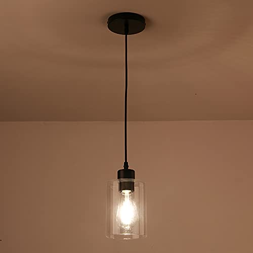 Modern Black Farmhouse Clear Glass Cylinder Pendant Lights - Set of 2