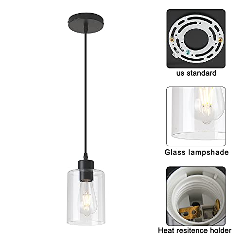 Modern Black Farmhouse Clear Glass Cylinder Pendant Lights - Set of 2