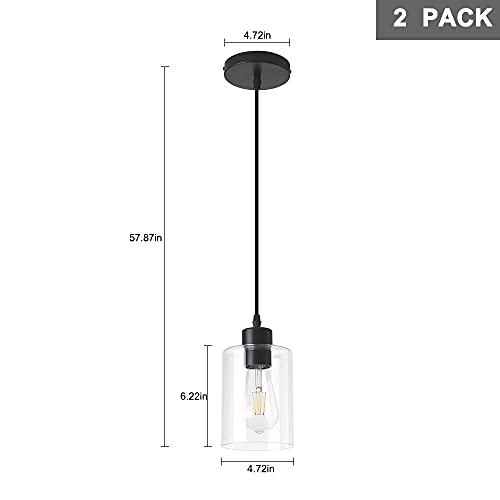 Modern Black Farmhouse Clear Glass Cylinder Pendant Lights - Set of 2