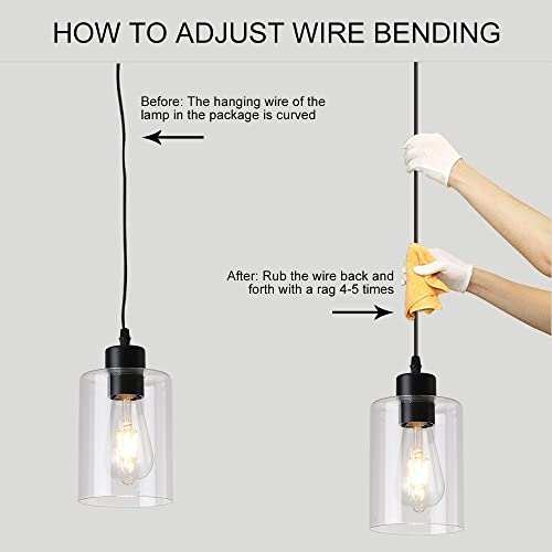 Modern Black Farmhouse Clear Glass Cylinder Pendant Lights - Set of 2