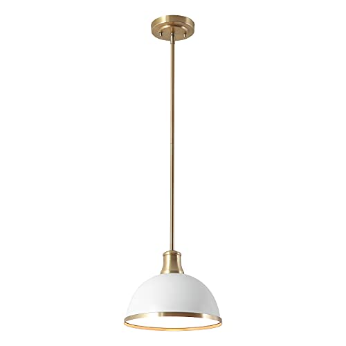 Matte White Pendant Light with Brass Accents, Modern/Vintage