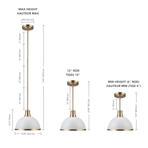 Matte White Pendant Light with Brass Accents, Modern/Vintage