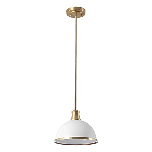 Matte White Pendant Light with Brass Accents, Modern/Vintage