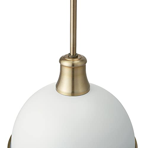 Matte White Pendant Light with Brass Accents, Modern/Vintage