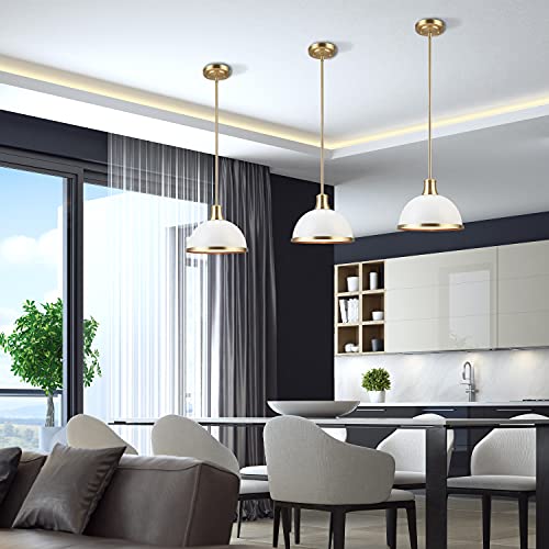 Matte White Pendant Light with Brass Accents, Modern/Vintage
