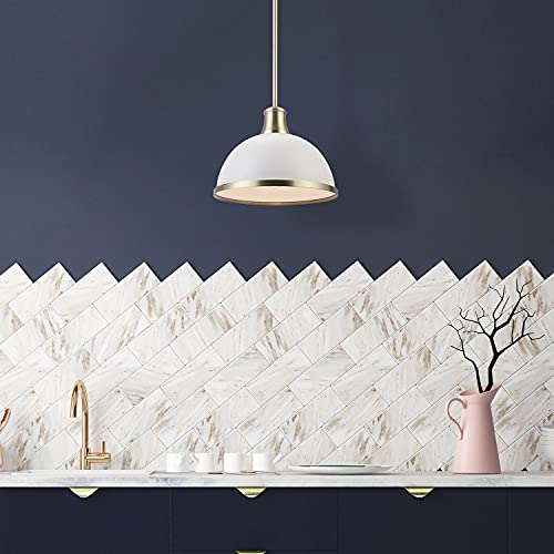 Matte White Pendant Light with Brass Accents, Modern/Vintage