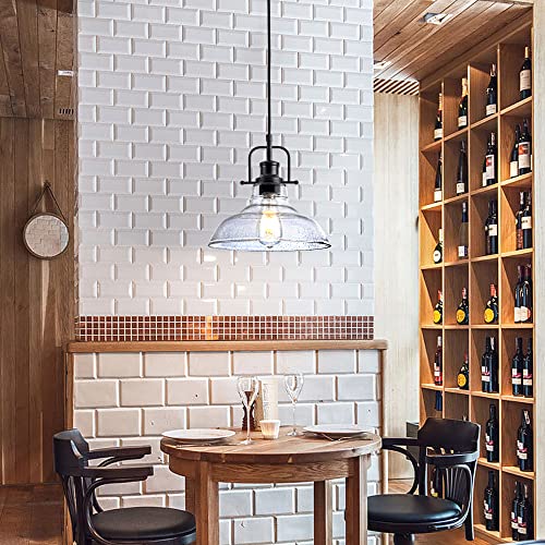 Black Industrial Pendant Light with Adjustable Cord and Glass Shade