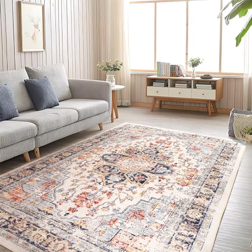 Vintage Beige Area Rug for Living Room Decor