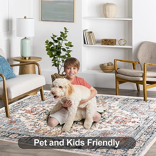 Vintage Beige Area Rug for Living Room Decor