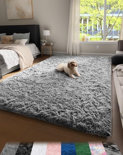Fluffy Grey Shag Rug for Bedroom and Living Room