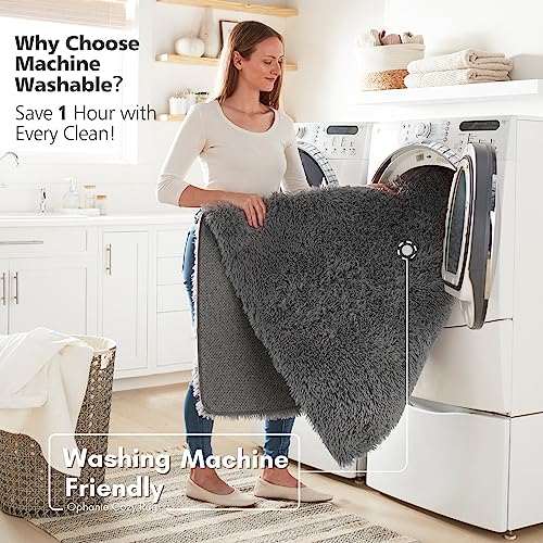 Fluffy Grey Shag Rug for Bedroom and Living Room