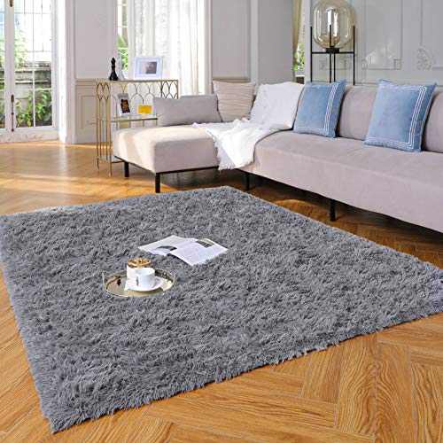Fluffy Grey Shag Rug for Bedroom and Living Room