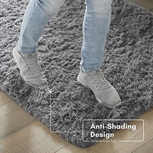 Fluffy Grey Shag Rug for Bedroom and Living Room